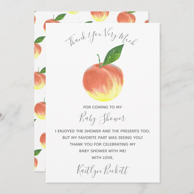 Sweet Little Peach Baby Dusche Dankeskarte (Vorne/Hinten)