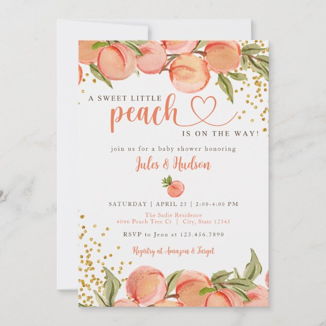 Sweet Little Peach Baby Dusche Einladung (Vorderseite)