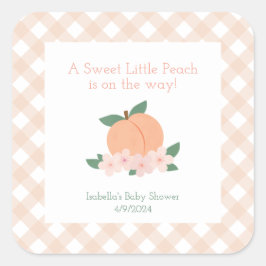 Sweet Little Peach Baby Dusche Quadratischer Aufkleber