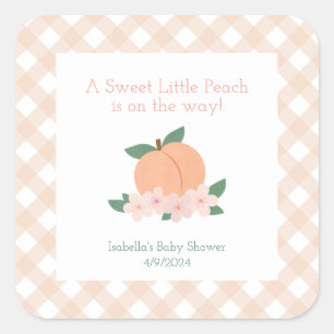 Sweet Little Peach Baby Dusche Quadratischer Aufkleber