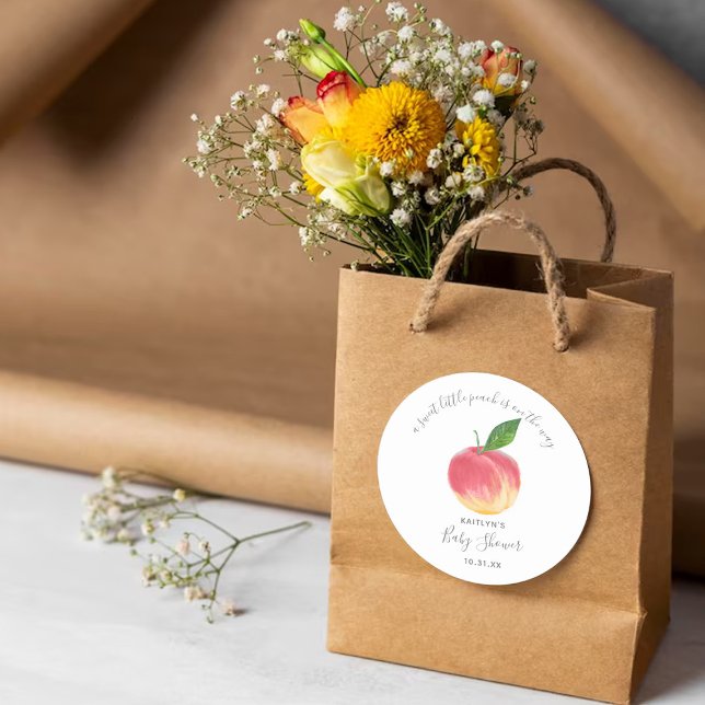 Sweet Little Peach Baby Dusche Runder Aufkleber (Von Creator hochgeladen)