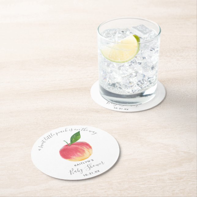 Sweet Little Peach Baby Dusche Runder Pappuntersetzer (Vor Ort)