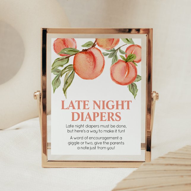 Sweet Little Peach Baby Dusche Spate Night Diapers Poster (Peach Summer Baby Shower Late Night Diapers Sign)