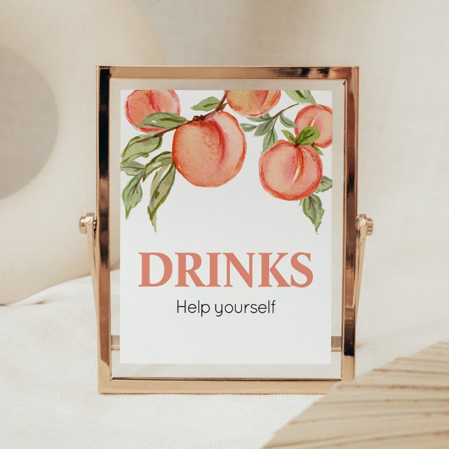Sweet Little Peach Baby Duschgetränke Poster (Peach Summer Baby Shower Drinks Sign)