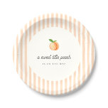 Sweet Little Peach Baby Duschpapierplatte Pappteller<br><div class="desc">Niedliche Babyduschpapier-Teller zum Thema "Sweet Small Peach" mit einem pastellfarbenen,  gestreiften Hintergrund und einem Vintagen Drehbuch.</div>