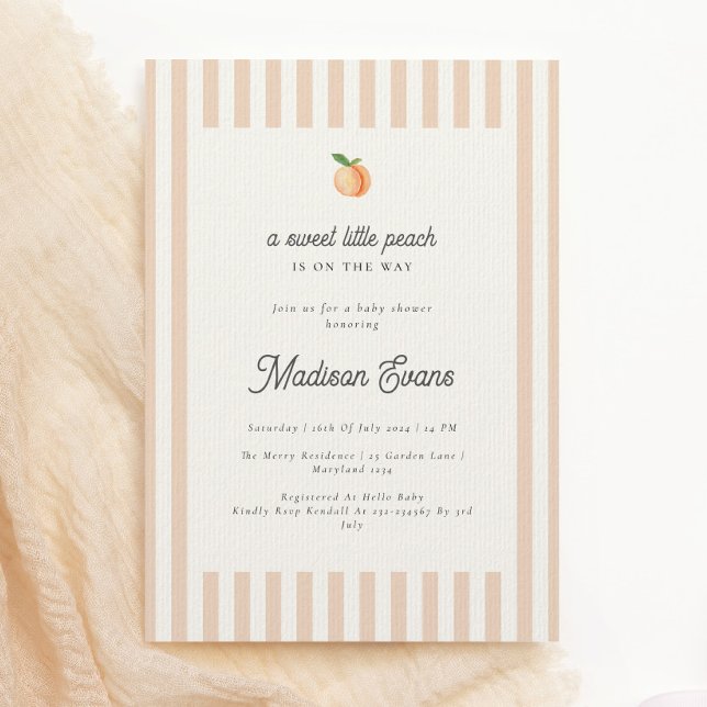 Sweet Little Peach Baby Shower Invite with Stripes Einladung (Von Creator hochgeladen)