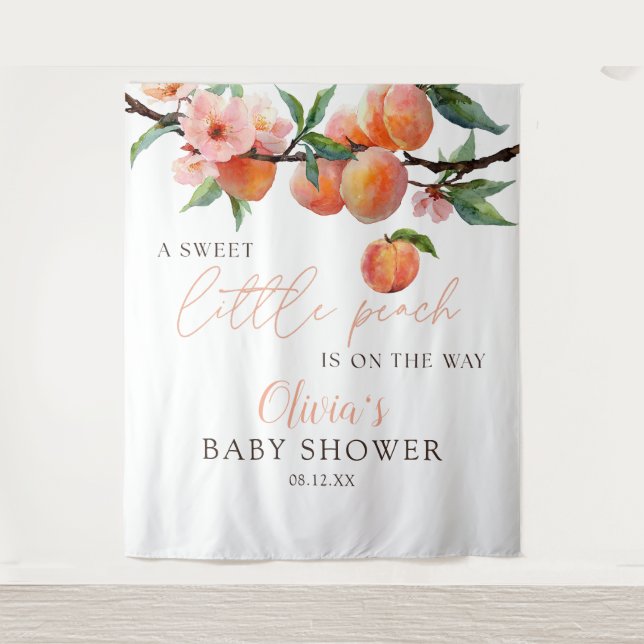Sweet Little Peach Baby Shower Photo Backdrop Wandteppich (Vorderseite)