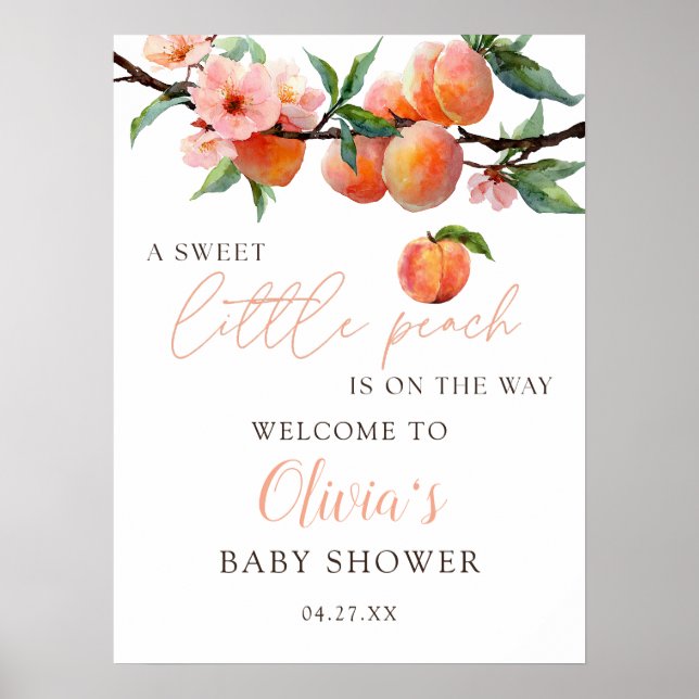 Sweet Little Peach Baby Shower Welcome Sign Poster (Vorne)