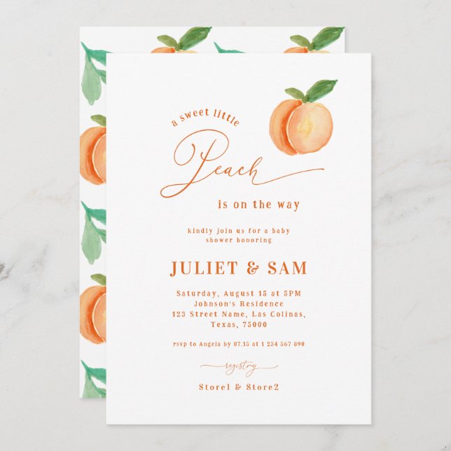 Sweet Little Peach Gender Neutral Baby Dusche Einladung (Vorne/Hinten)