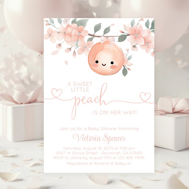 Sweet Little Peach Girl Babydusche Einladung (Cute little peach baby shower invitation. Simply add your event details. )