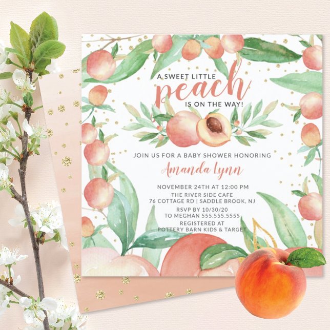 Sweet Little Peach Girls Kinderdusche Einladung (Von Creator hochgeladen)