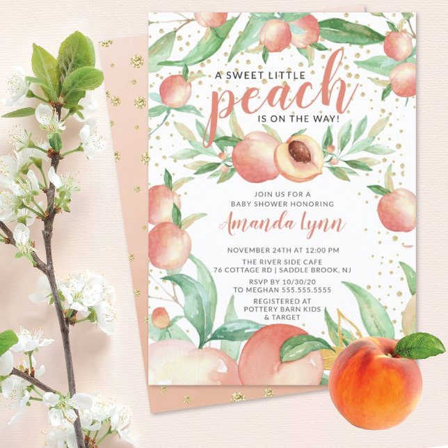 Sweet Little Peach Girls Kinderdusche Einladung (Von Creator hochgeladen)