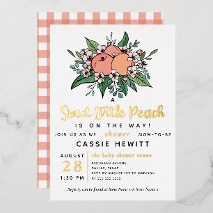 Sweet Little Peach on Way Baby Shower Foil Inv Folieneinladung