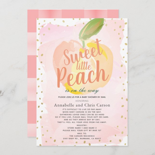 Sweet Little Peach Pink Baby Dusche per Mail Einladung (Vorne/Hinten)