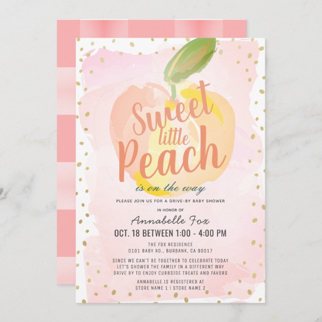Sweet Little Peach Pink Drive-by Baby Dusche Einladung (Vorne/Hinten)