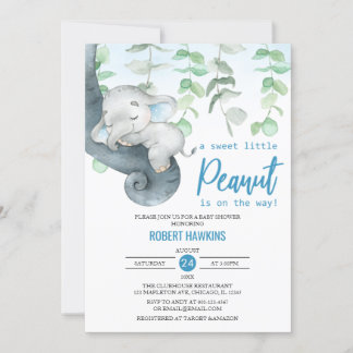 Sweet Little Peanut Boy Elephant Baby Dusche Einladung