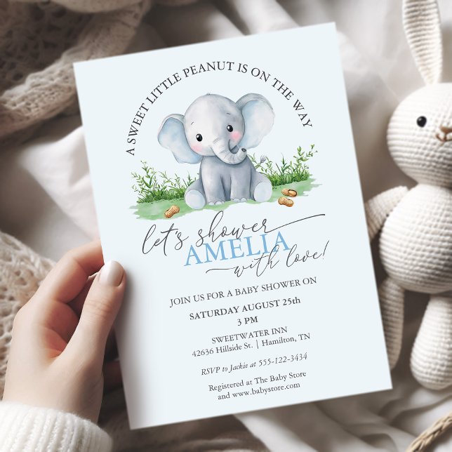 Sweet Little Peanut Elephant Baby Boy Shower Einladung (Sweet Little Peanut Elephant Baby Boy Shower Invitation)