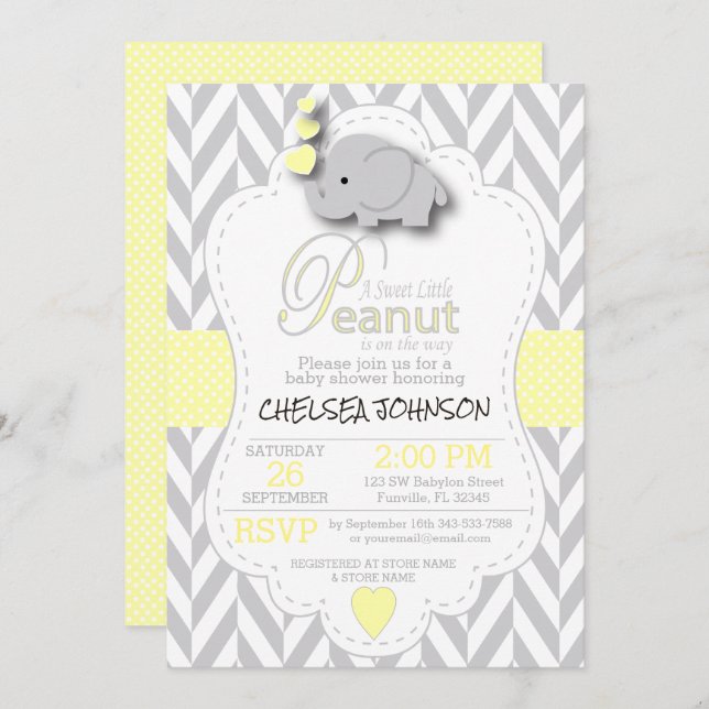Sweet Little Peanut Elephant Baby Dusche 🐘 Einladung (Vorne/Hinten)