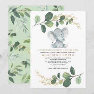 Sweet Little Peanut Greenery Elephant Baby Dusche Einladung