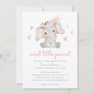 Sweet Little Peanut Pink Elephant Baby Showe Einladung