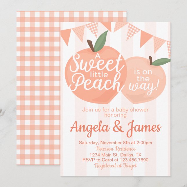 Sweet Little Pfirsich Babydusche Einladung (Vorne/Hinten)