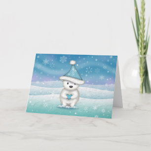 Sweet Little Polar Bear Holding Heart Holiday Card Feiertagskarte