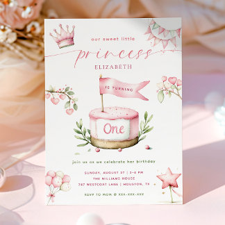 Sweet Little Princess Pink Cake 1. Geburtstag Einladung