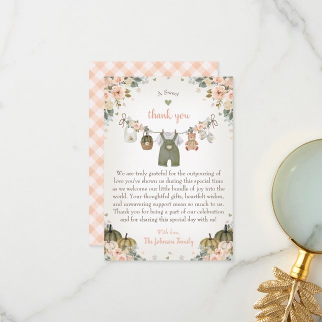 Sweet Little Pumpkin Autumn Baby Shower  Dankeskarte (Vorderseite/Rückseite Beispiel)