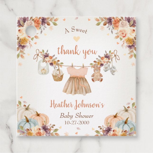 Sweet Little Pumpkin Autumn Baby Shower Geschenkanhänger (Vorderseite)