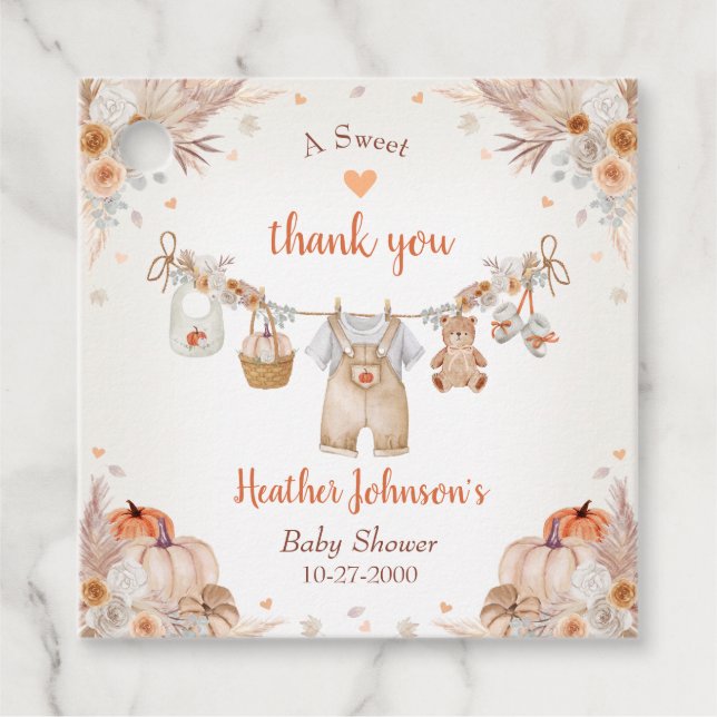 Sweet Little Pumpkin Autumn Baby Shower Geschenkanhänger (Vorderseite)