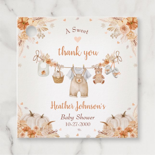 Sweet Little Pumpkin Autumn Baby Shower Geschenkanhänger (Vorderseite)