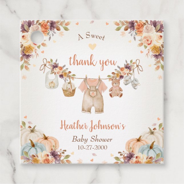 Sweet Little Pumpkin Autumn Baby Shower Geschenkanhänger (Vorderseite)