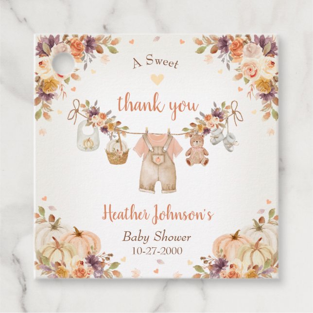 Sweet Little Pumpkin Autumn Baby Shower Geschenkanhänger (Vorderseite)