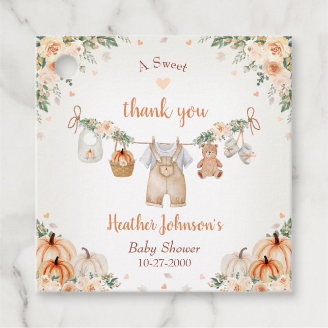 Sweet Little Pumpkin Autumn Baby Shower Geschenkanhänger (Vorderseite)