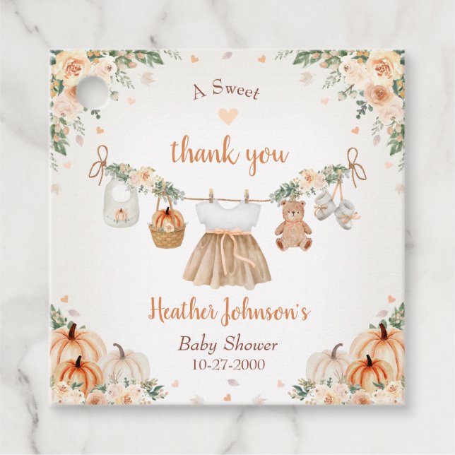 Sweet Little Pumpkin Autumn Baby Shower Geschenkanhänger (Vorderseite)