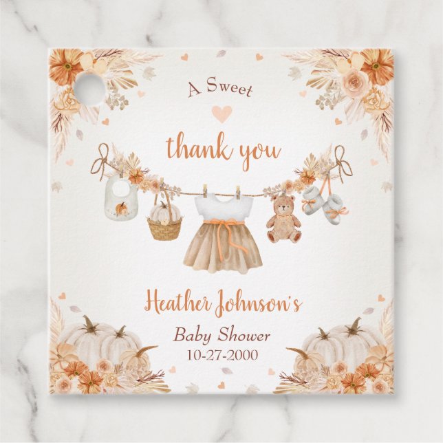 Sweet Little Pumpkin Autumn Baby Shower Geschenkanhänger (Vorderseite)