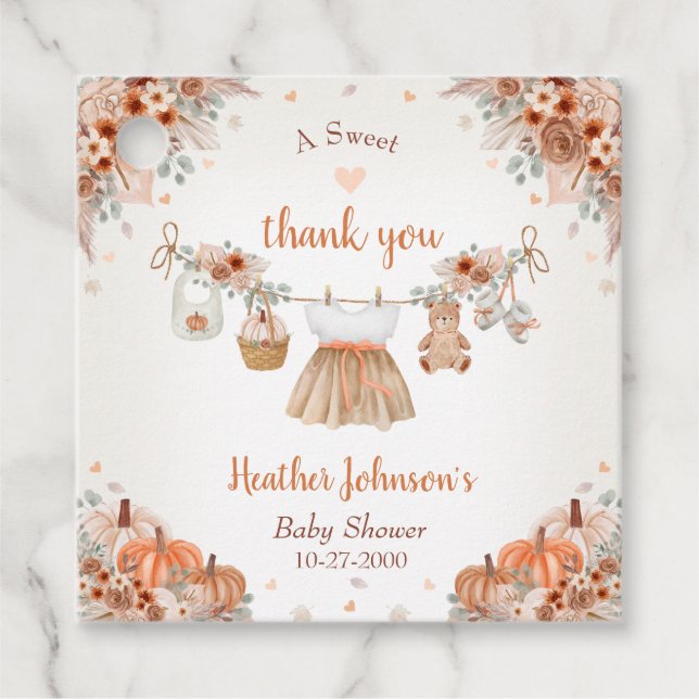 Sweet Little Pumpkin Autumn Baby Shower  Geschenkanhänger (Vorderseite)