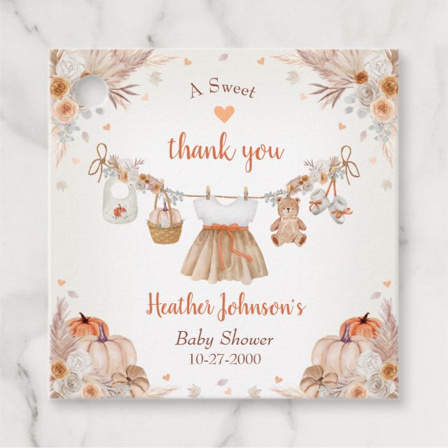 Sweet Little Pumpkin Autumn Baby Shower  Geschenkanhänger (Vorderseite)