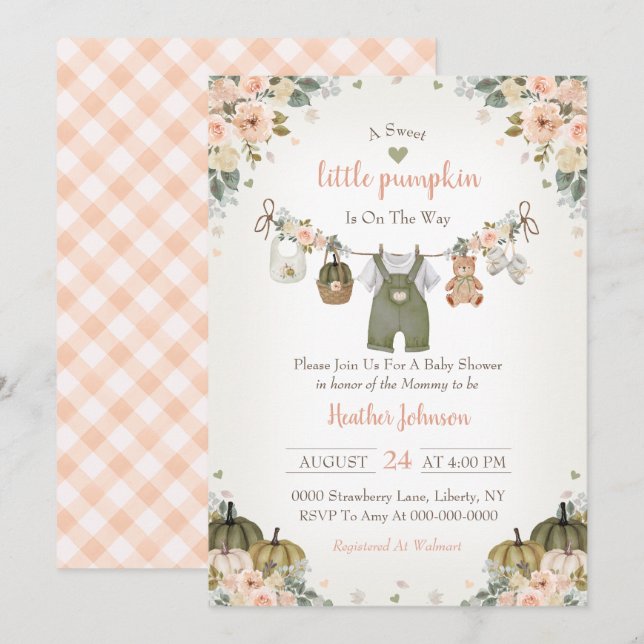 Sweet Little Pumpkin Autumn Baby Shower Invitation Einladung (Vorne/Hinten)