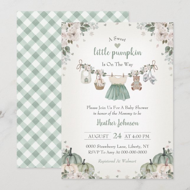 Sweet Little Pumpkin Autumn Baby Shower Invitation Einladung (Vorne/Hinten)