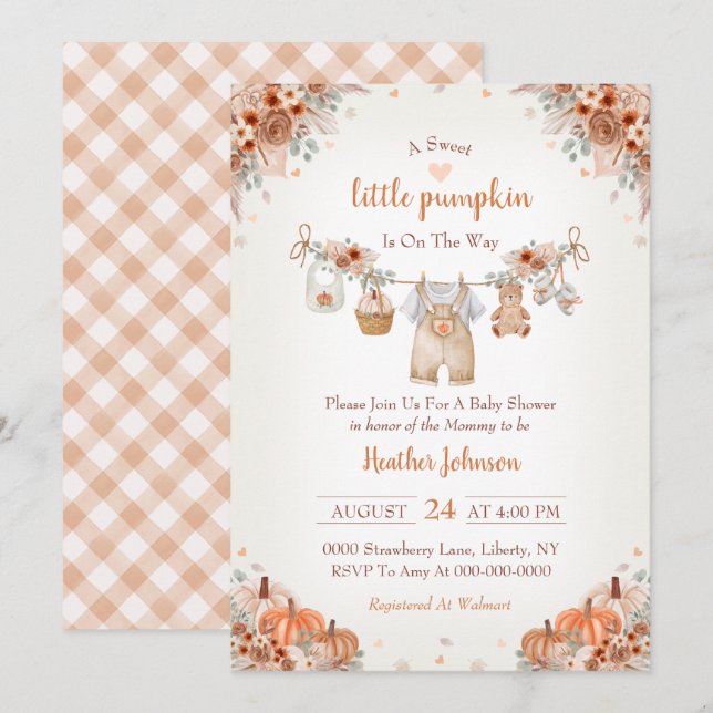 Sweet Little Pumpkin Autumn Baby Shower Invitation Einladung (Vorne/Hinten)
