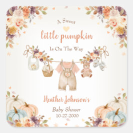 Sweet Little Pumpkin Autumn Baby Shower Quadratischer Aufkleber