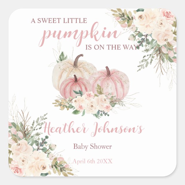 Sweet Little Pumpkin Autumn Baby Shower Quadratischer Aufkleber (Vorderseite)