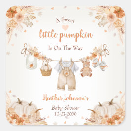 Sweet Little Pumpkin Autumn Baby Shower Quadratischer Aufkleber