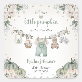 Sweet Little Pumpkin Autumn Baby Shower Quadratischer Aufkleber