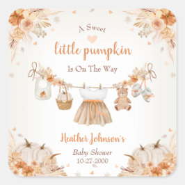 Sweet Little Pumpkin Autumn Baby Shower Quadratischer Aufkleber