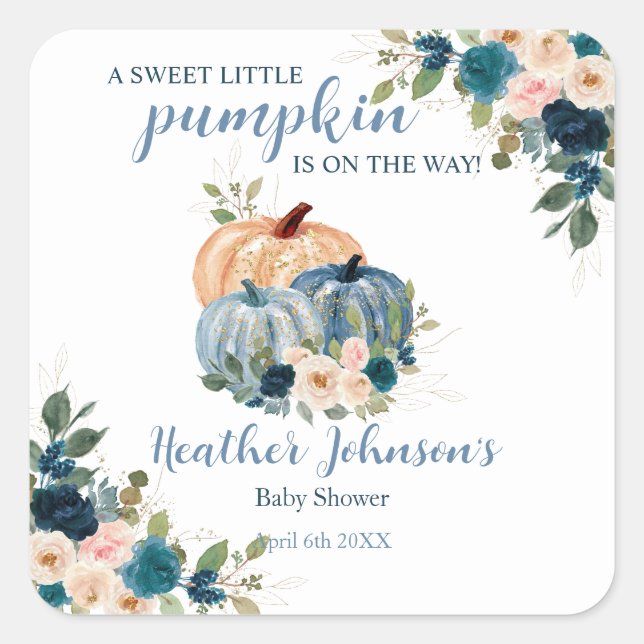 Sweet Little Pumpkin Autumn Baby Shower Quadratischer Aufkleber (Vorderseite)