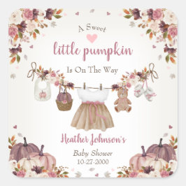 Sweet Little Pumpkin Autumn Baby Shower Quadratischer Aufkleber