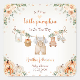 Sweet Little Pumpkin Autumn Baby Shower Quadratischer Aufkleber