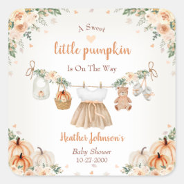 Sweet Little Pumpkin Autumn Baby Shower Quadratischer Aufkleber